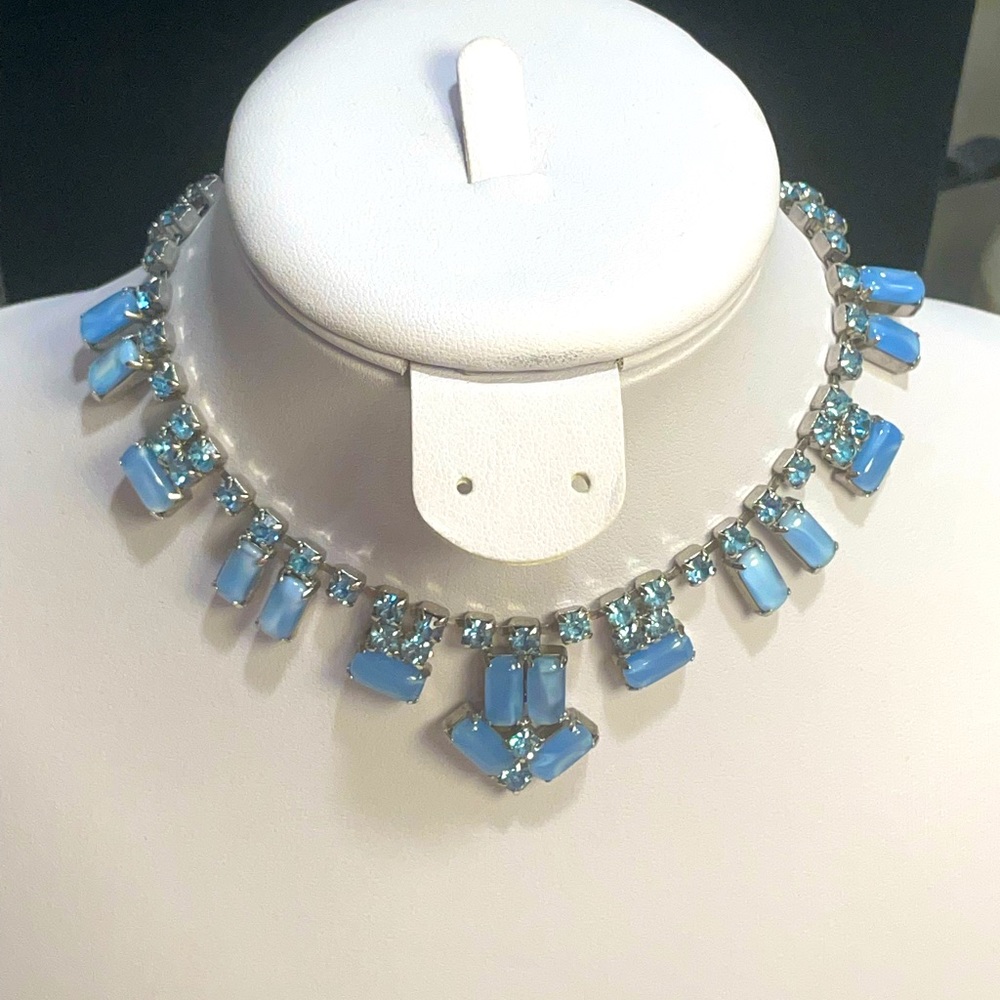 VNTV La Rel Blue Moonstone and Rhinestone Necklace Earrings and Bracelet